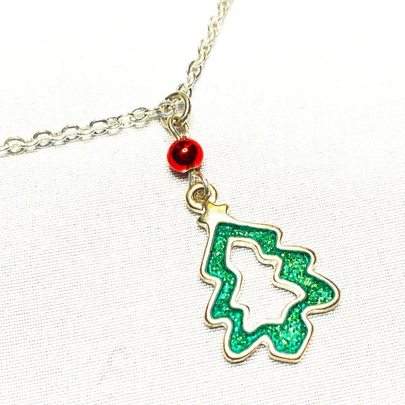 Green Glitter Christmas Tree Necklace - Picture 1 of 2